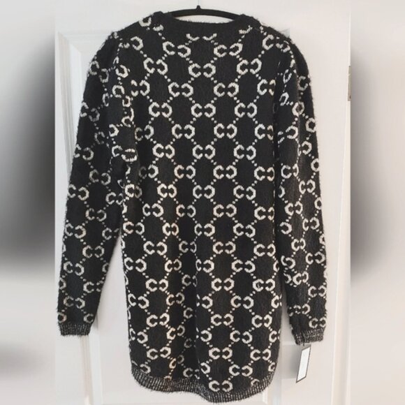 TRÏBE Black White Print Long Sleeve Crew Neck Sweater Size Large NWT - Picture 2 of 6